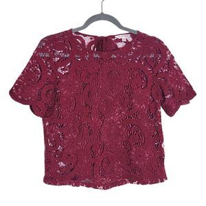 Nanette Lepore Burgundy Lace Blouse with Attached Tank Top Size XS Oxblood Top
